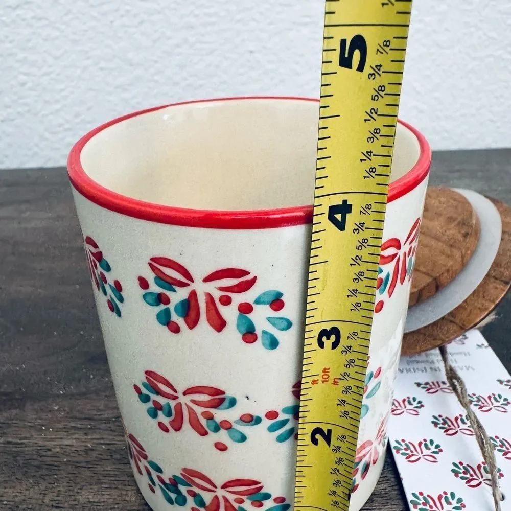 Christmas Holiday Ribbon Handcrafted Ceramic Lidded Jar